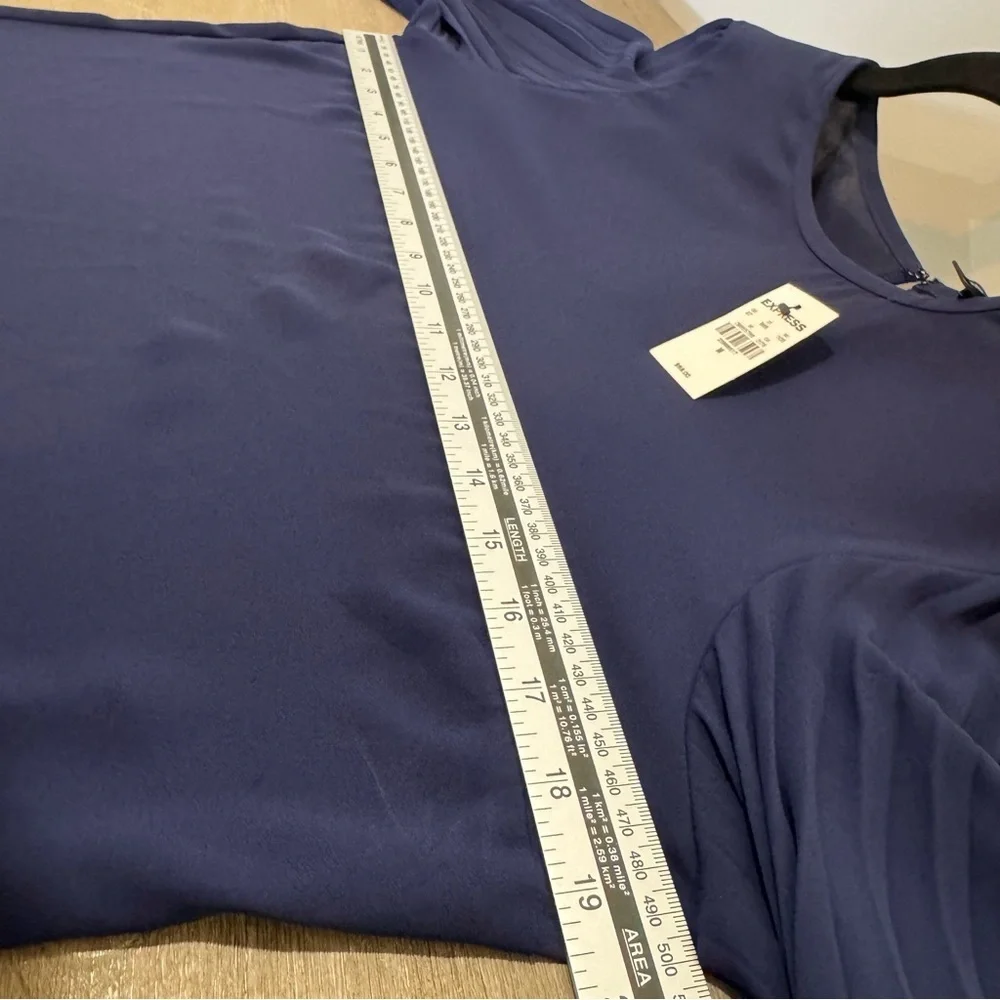 Express Navy Pleated Long-Sleeve Blouse | Size Medium | New with Tags